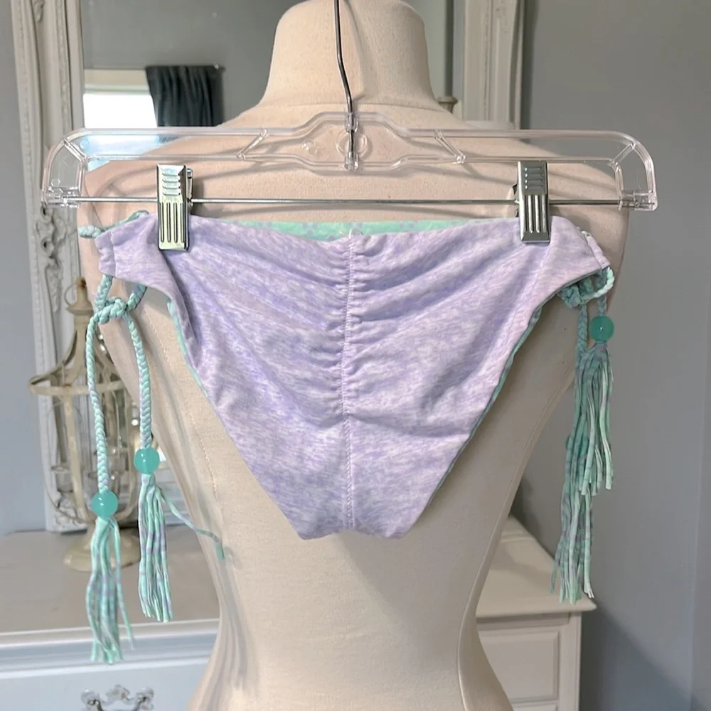 Victorias Secret Bikini Bottom Reversible Lavender Mint Aquamarine Womens Small - Picture 7 of 9